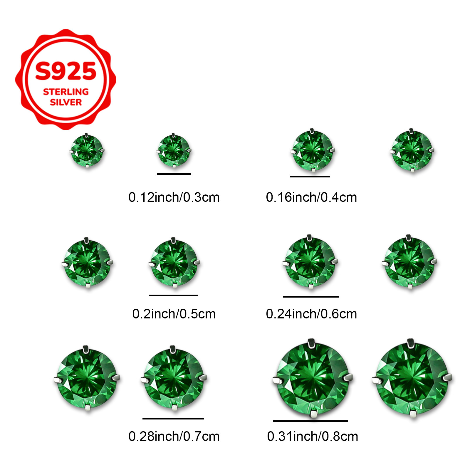 Women's Luxurious S925 Silver Round Synthetic Zirconia Stud Earrings